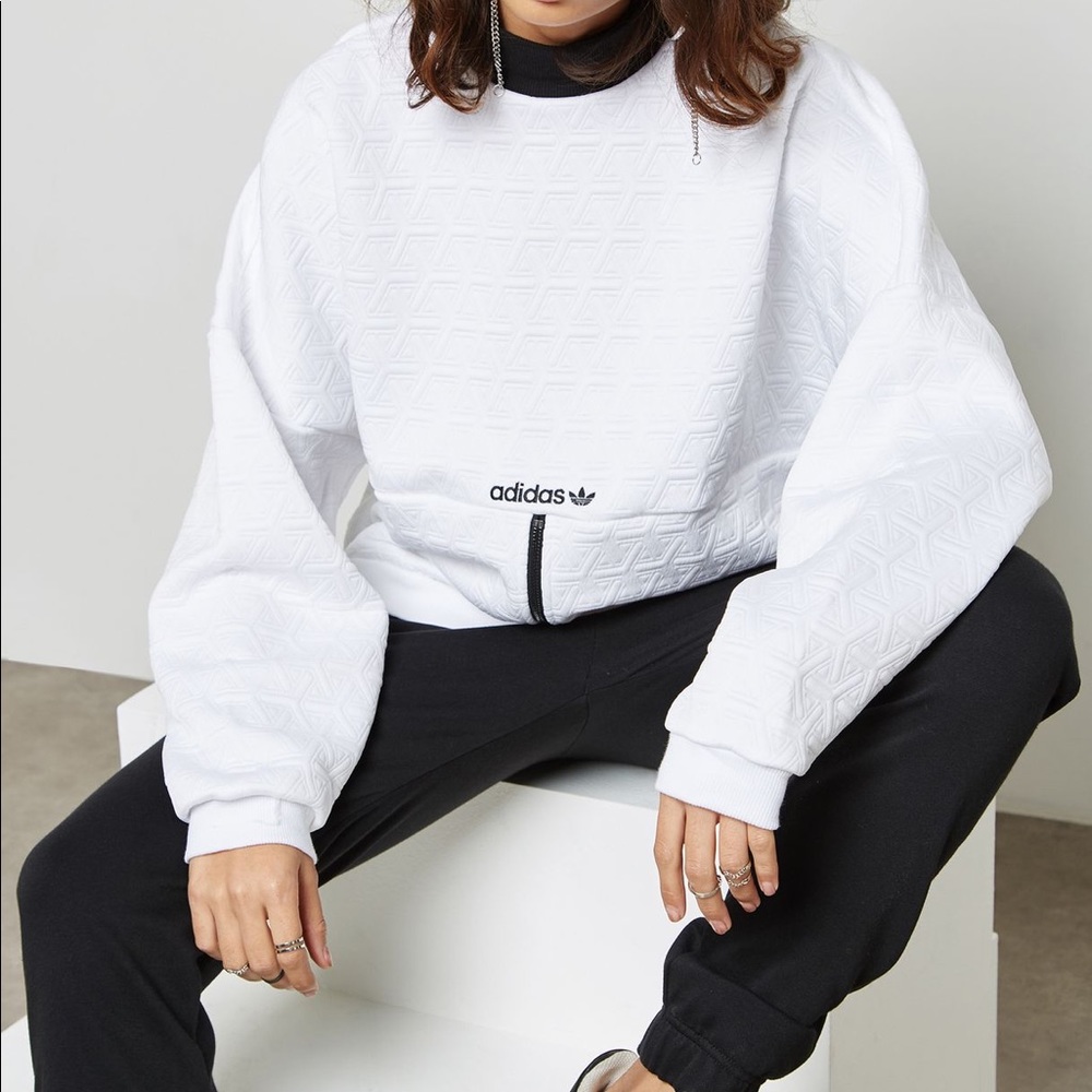 ADIDAS ORIGINALS White Logo Quilted Zip Sweater sz M